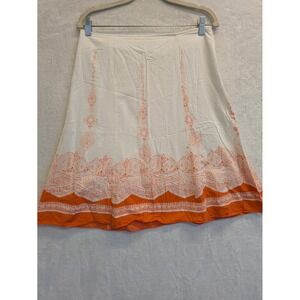 Ixia White Orange Embroidered A-Line Skirt‎ Women's Medium Summer Casual